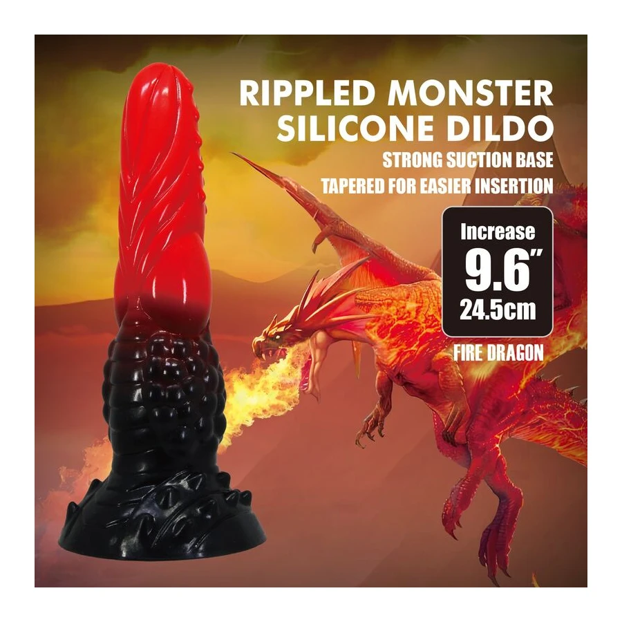 POWER MONSTERS - FIRE DRAGON FANTASY DILDO WITH SUCTION CUP 24.5 CM Ø 5.8 CM RED  BLACK